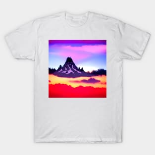 Lonely Mountain Sunset In Surrealistic Wonderland Pop art T-Shirt